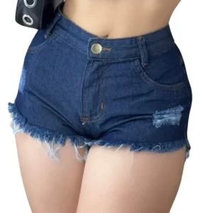 Short Jeans Feminino Cintura Alta Modelo Detonado