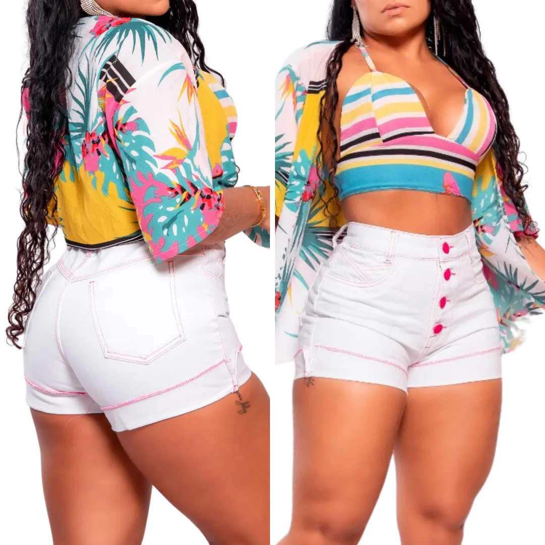 Short Jeans Feminino Cintura Alta Modelo Detonado - Imagem 3