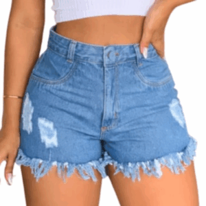 Short Jeans Feminino Cintura Alta Modelo Detonado