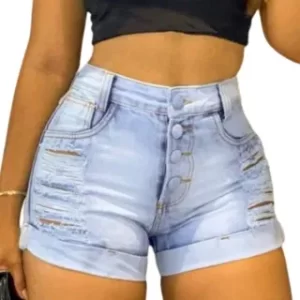 Short Jeans Feminino Cintura Alta Modelo Detonado