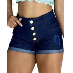Short Jeans Feminino Cintura Alta Modelo Detonado