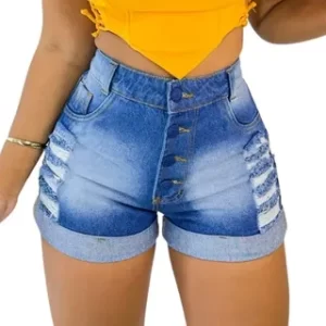 Short Jeans Feminino Cintura Alta Modelo Detonado