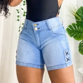 Short Jeans Feminino Cintura Alta Modelo Detonado