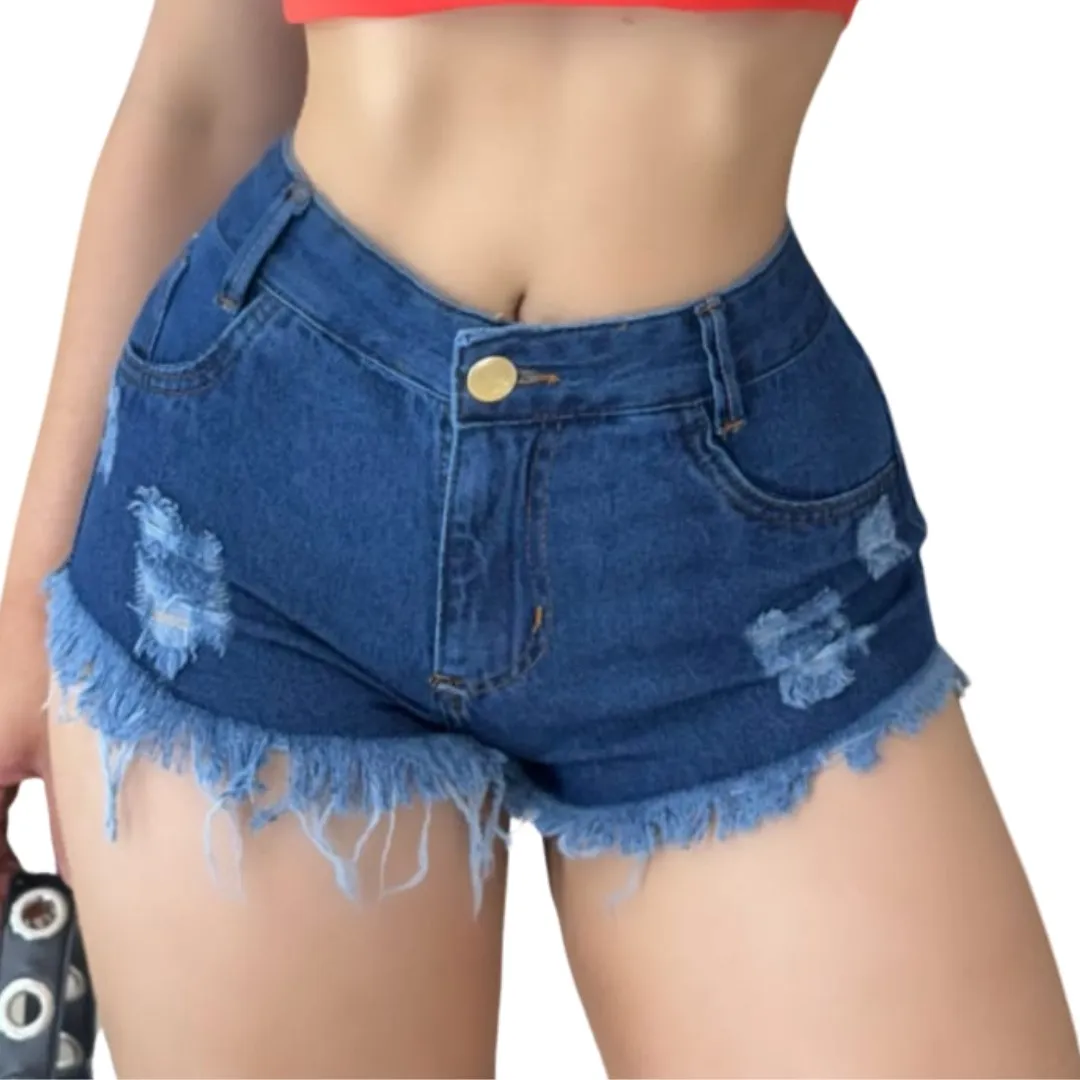 Short Jeans Feminino Cintura Alta Modelo Detonado