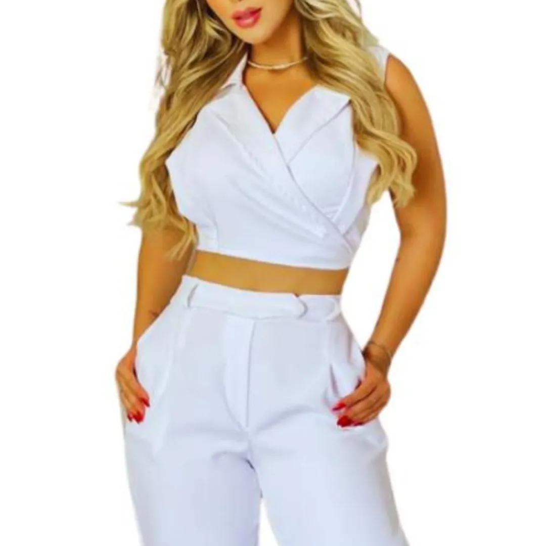 Conjunto - Blusa sem manga + Calça C/bolsos Laterais