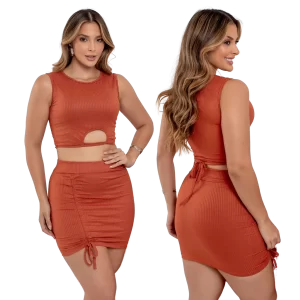Conjunto Feminino Blusa sem Mangas e Saia Ajustável